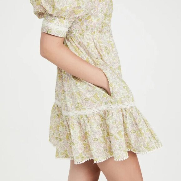 Love The Label Anthropologie Buttondown Puff Sleeve Mini Dress Smocked S - Picture 3 of 10